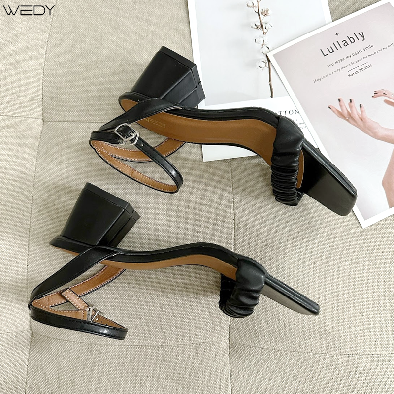 [HÌNH THẬT]Giày Sandal Cao Gót Nữ Gót Vuông 5 Phân, Xăng Đan Cao Gót Mũi VuôngMàu Đen WD2308