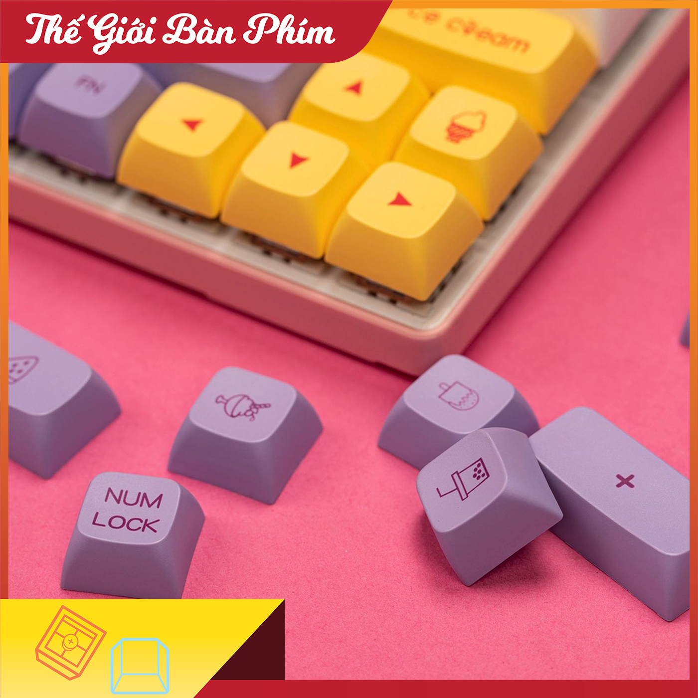 Keycap Ice Cream PBT XDA Profile cho bàn phím cơ đầy đủ 136 phím