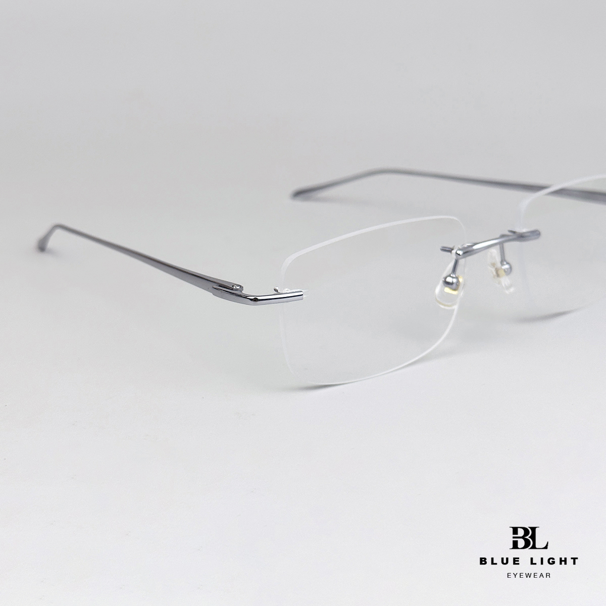 Gọng Kính Cận Giả Cận Nam Nữ Cao Cấp Titanium BLUE LIGHT Mắt Khoan Không Viền Chữ Nhật Bạc Dày Dặn Cứng Nhẹ