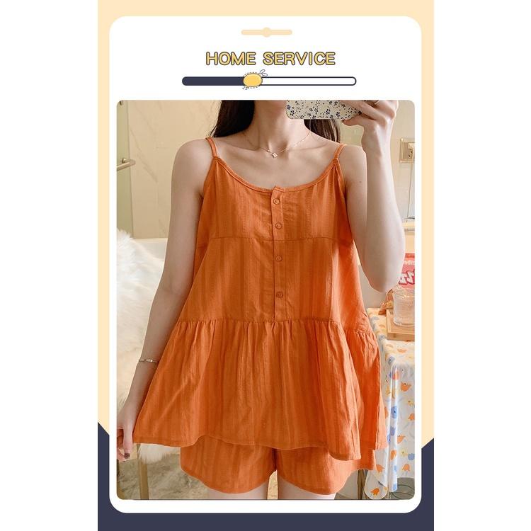 Bộ đồ ngủ mặc nhà cho nữ áo 2 dây quần đùi vải đũi mềm nhẹ, thoáng mát, nhiều màu size từ 40 - 75 kg phong cách năng động dễ thương