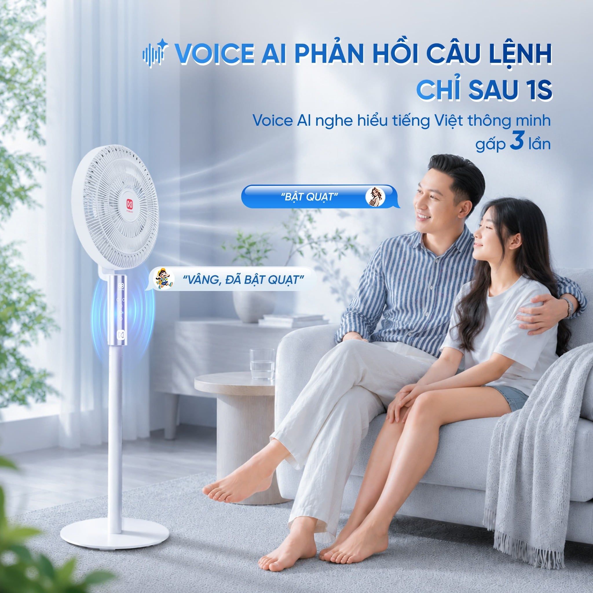 Quạt điện đứng thông minh AI Masuto Smart Air Pro cánh lớn 28cm, Điều khiển giọng nói Tiếng Việt, động cơ BLDC tiết kiệm điện, hẹn giờ 12 tiếng - Hàng chính hãng