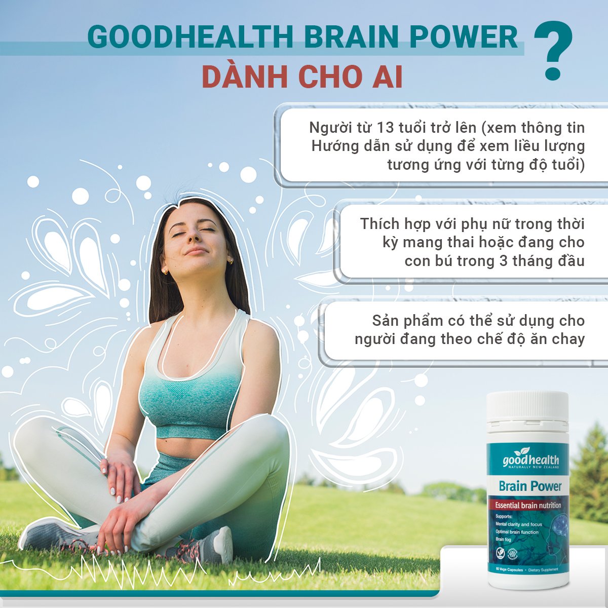 Viên bổ não Goodhealth Brain Power (60 viên) - Hỗ trợ tuần hoàn não; Chống oxy hóa; Hỗ trợ chức năng não khỏe mạnh