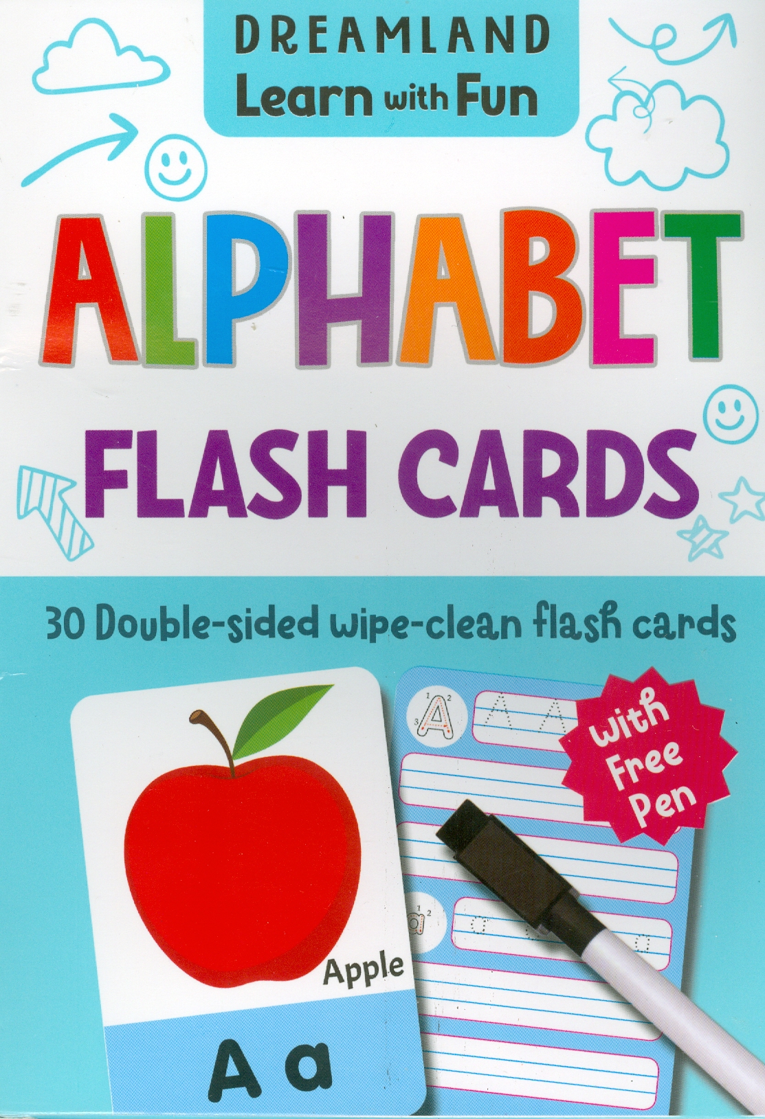 Learn with Fun - Flash Cards Alphabet - 30 Double Sided Wipe Clean Flash Cards For Kids (With Free Pen) (Flash Cards Bảng Chữ Cái - 30 Flash Cards Cho Trẻ Em (Kèm Theo Bút))