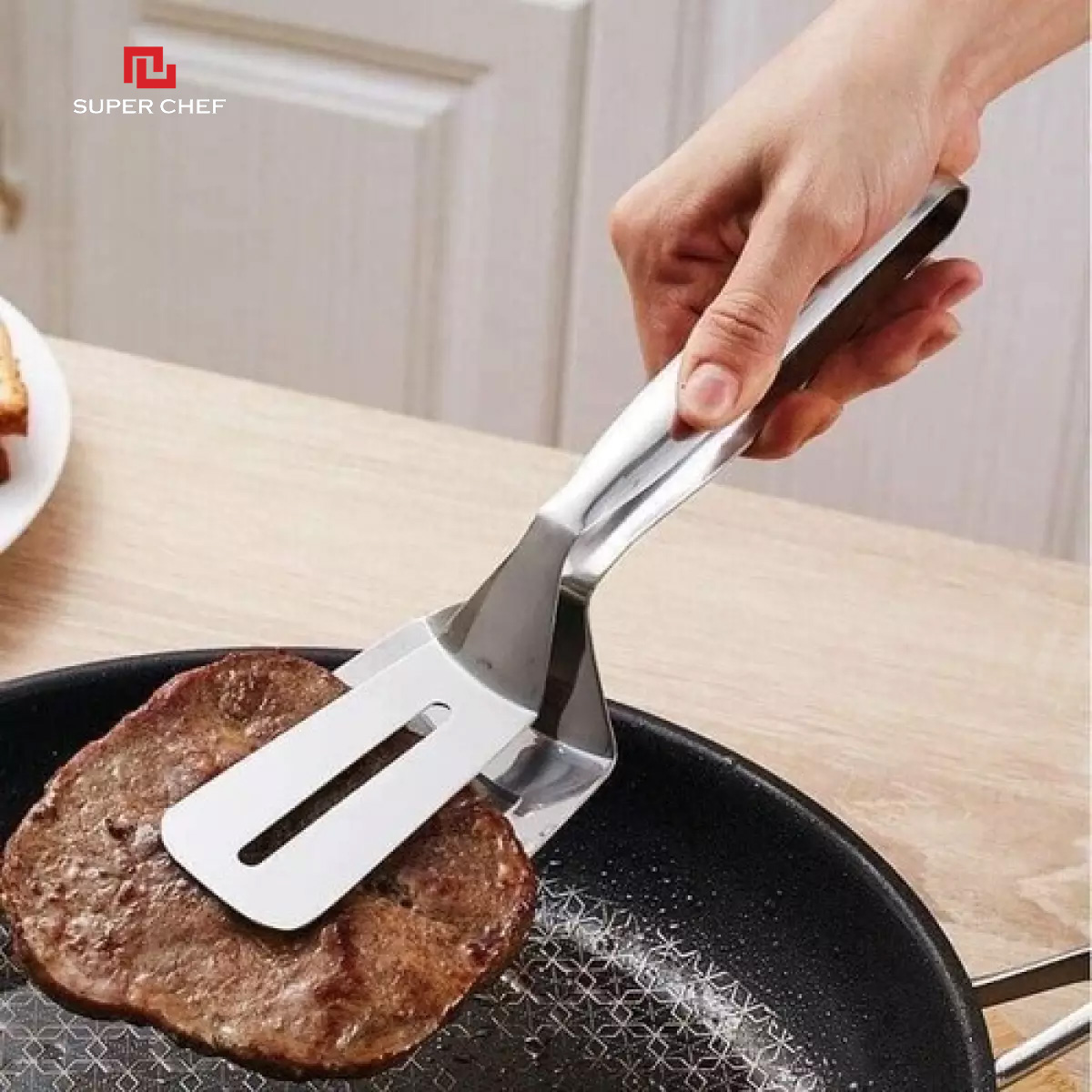 Kẹp Gắp Thức Ăn Inox 304 Cao Cấp Cán Dài Super Chef Sáng Bóng, Tiện Lợi Hỗ Trợ Chiên, Nướng, Luộc,.. và Siêu Bền Bỉ