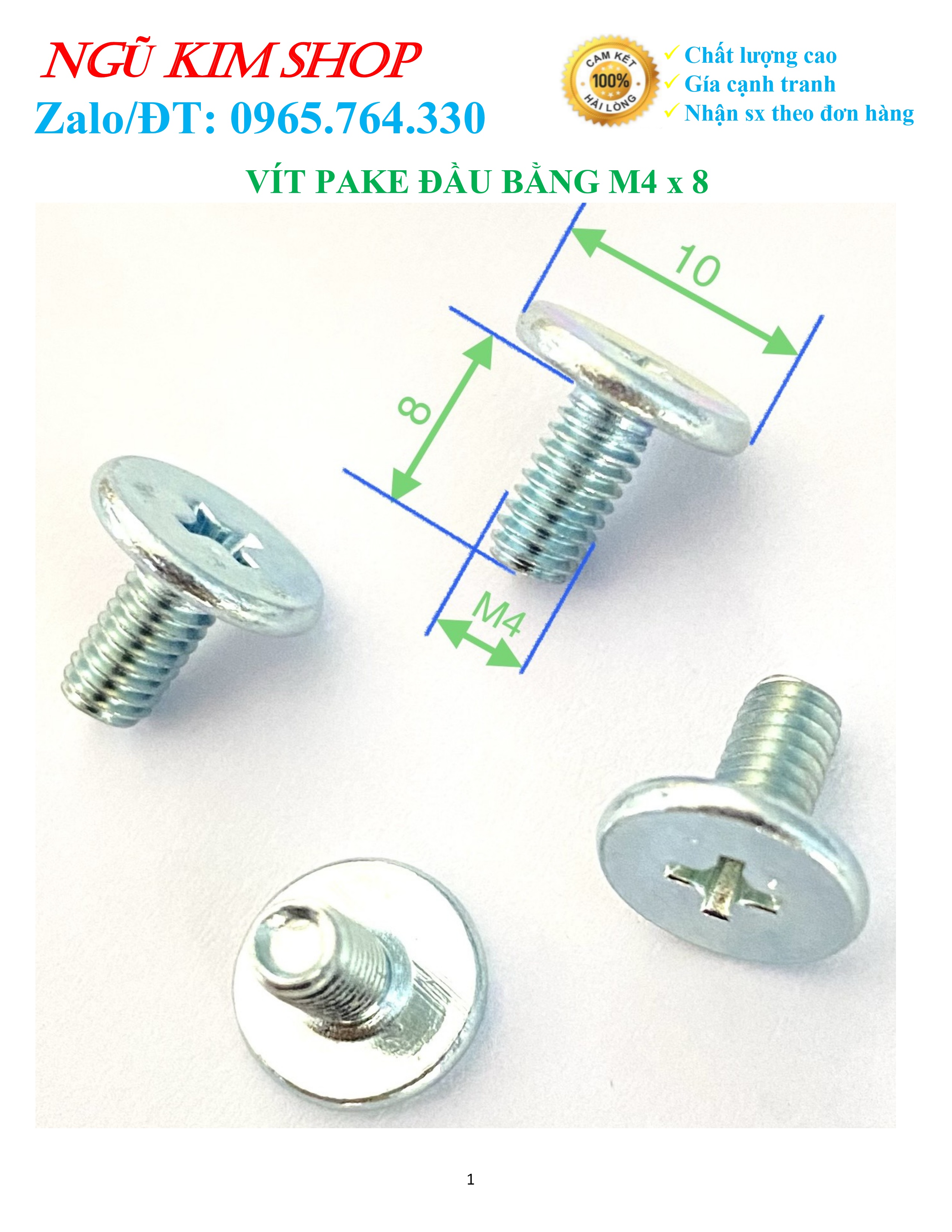 VÍT PAKE ĐẦU BẰNG M4 x 8 _ BỊCH 100 CON