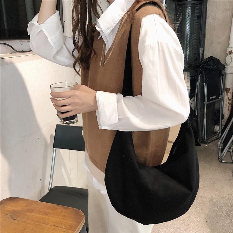 TÚI TOTE ĐEO CHÉO UNISEX NAM NỮ - VẢI CANVAS MÀU BE - ĐEN - PHONG CÁCH ULZZANG