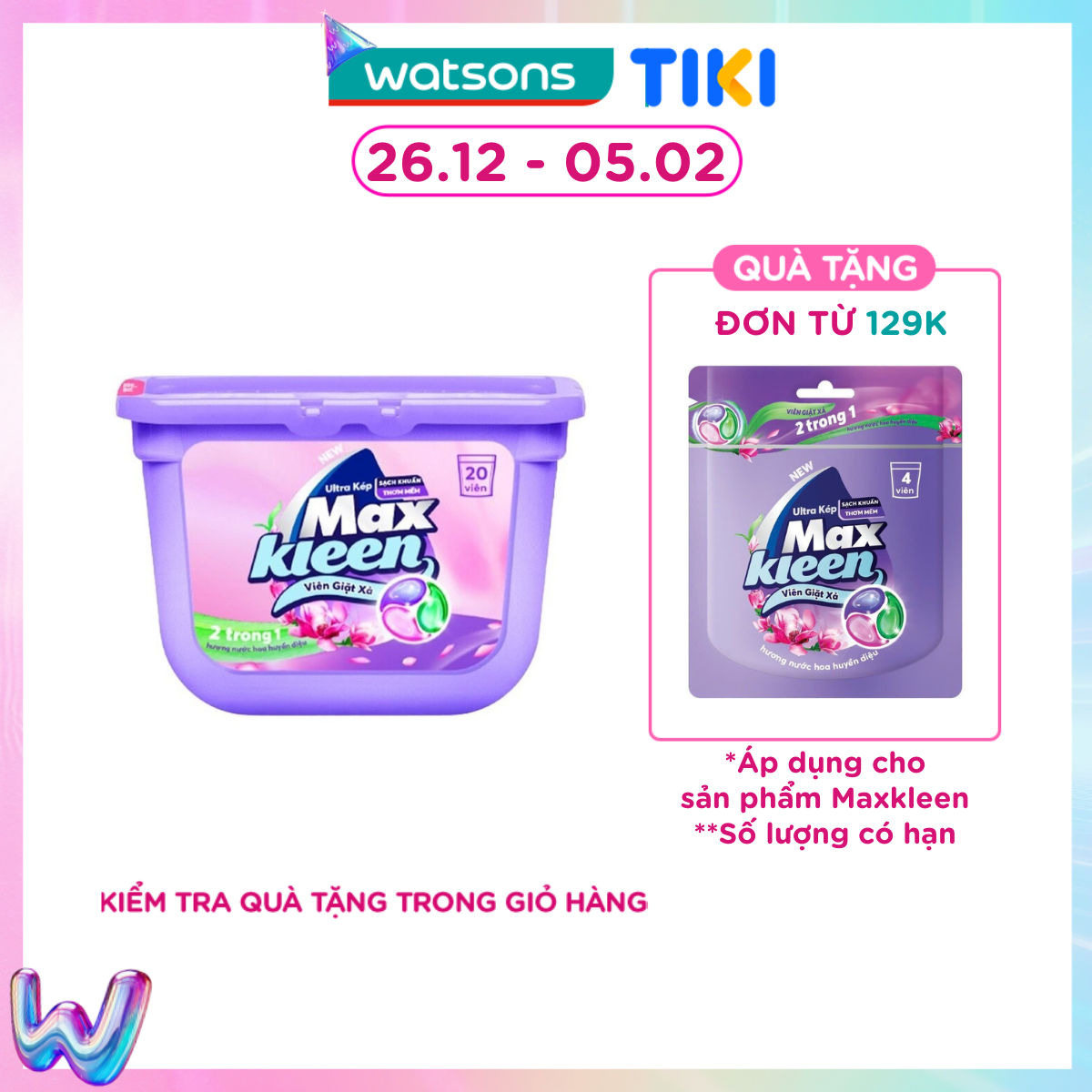 Hộp Viên Giặt Xả Maxkleen Hương Nước Hoa Huyền Diệu 15g x 20Viên