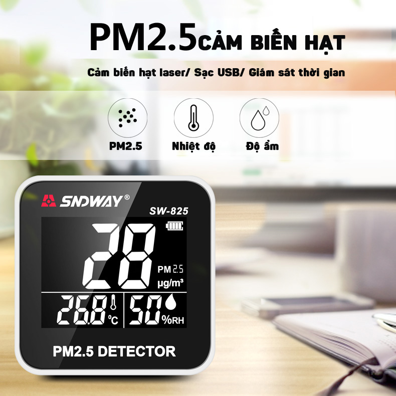 Máy Đo Chất Lượng Không Khí PM2.5, Nhiệt Độ, Độ Ẩm SNDWAY SW-825 - Hàng Chính Hãng