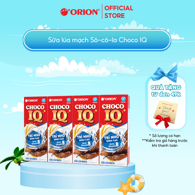 Lốc 4 hộp Sữa ORION Lúa Mạch Sô-cô-la Choco IQ 180ML