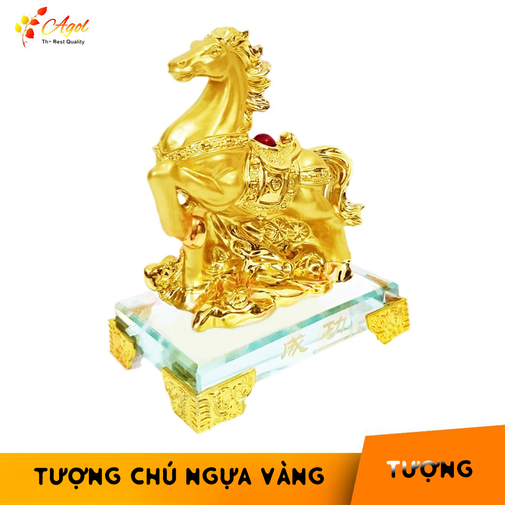 Tượng ngựa vàng đế kính thủy tinh cao cấp - MÃ PHI THIÊN