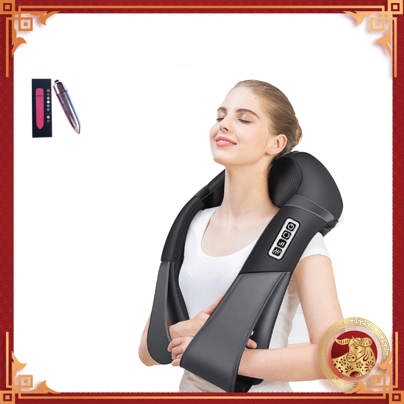 Đai Massage Thư Giãn Đa Năng Cho Cổ Vai Gáy, Có Chức Năng Nhiệt Giúp Tăng Cường Lưu Thông Máu | Kèm Đầu Massage Có Chức Đấm Bóp & Xoa Bóp - Tặng kèm máy massage cầm tay mini - Hàng nhập khẩu - Giao màu ngẫu nhiên