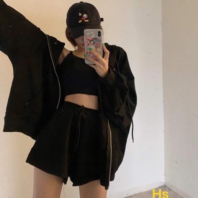 Sét Áo Hoodie Nam Nữ Thu Đông Đẹp Giá Rẻ In Hoạt Hình 3D Chất Nỉ Tixi - Sét ba món hoodie trơn+ áo dây HSU1