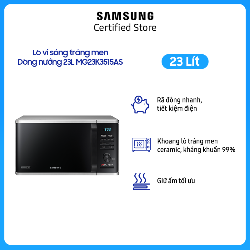 Lò Vi Sóng Tráng Men Có Nướng Samsung MG23K3515AS/SV - Hàng Chính Hãng