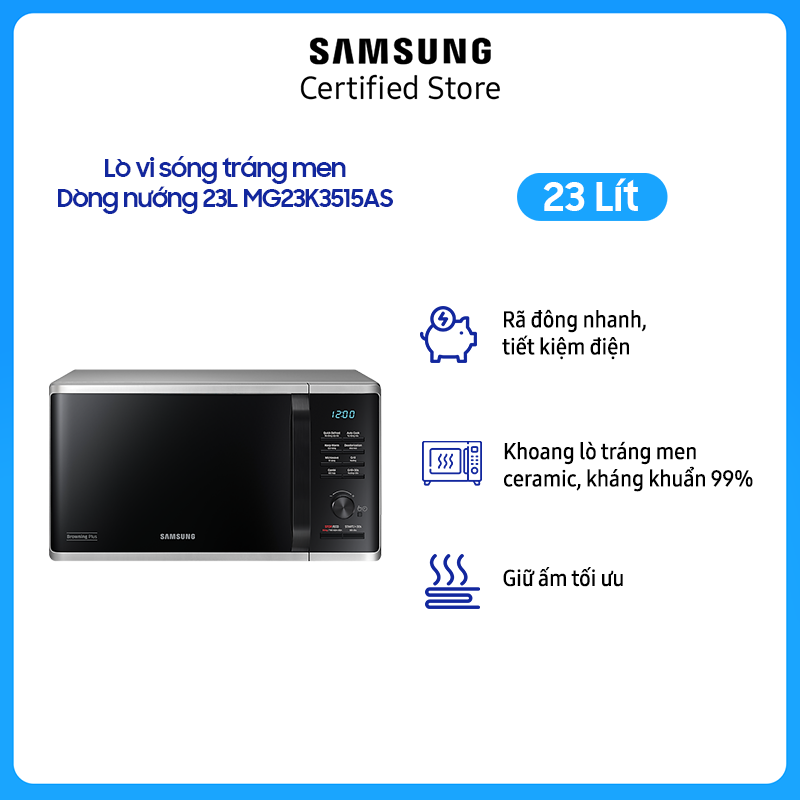 Lò Vi Sóng Tráng Men Có Nướng Samsung MG23K3515AS/SV (23 lít) - Hàng Chính Hãng