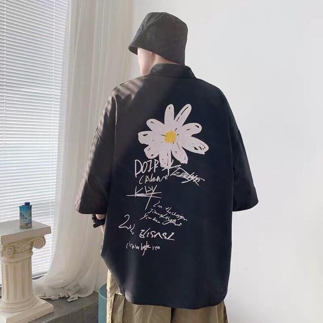 Áo khoác sơ mi hoa cúc Áo sơ mi unisex nam nữ form rộng khoác ngoài freesize