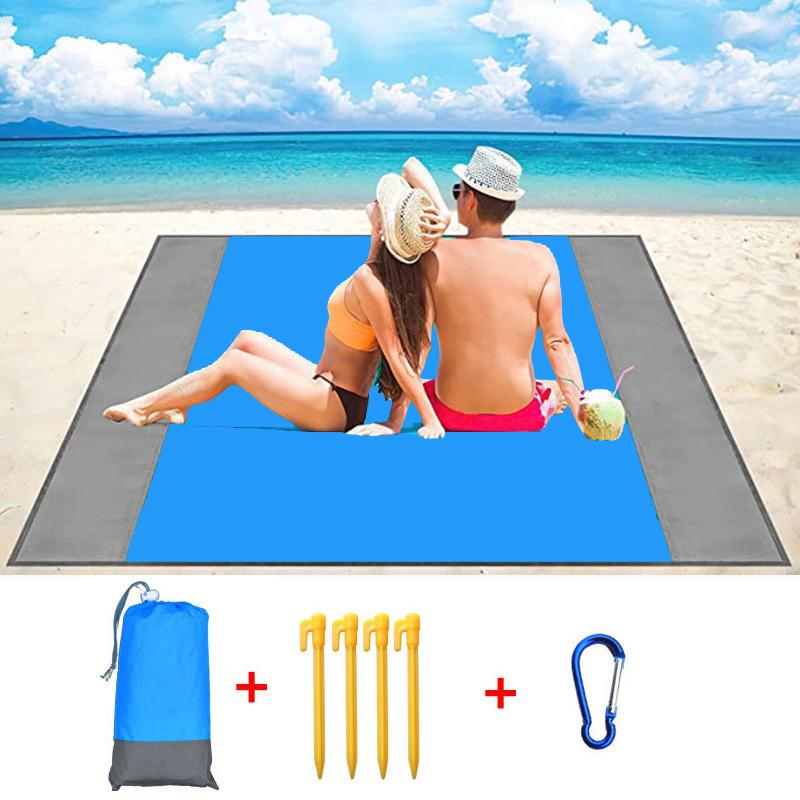 Loại Lớn 200X210CM Bãi Biển Thảm Chống Cát Không Đi Biển Chống Cát Đi Biển Chăn Bỏ Túi Dã Ngoại 4 mỏ Neo Gió Ngăn Ngừa Cát Chống Thảm