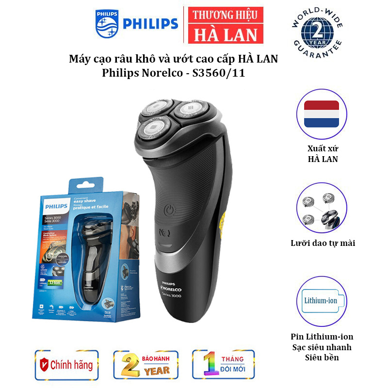 Máy cạo râu khô và ướt nhãn hiệu Philips Norelco S3560/11 Shaver 3000 Hoạt động với 4-hướng đầu Flex - HÀNG NHẬP KHẨU