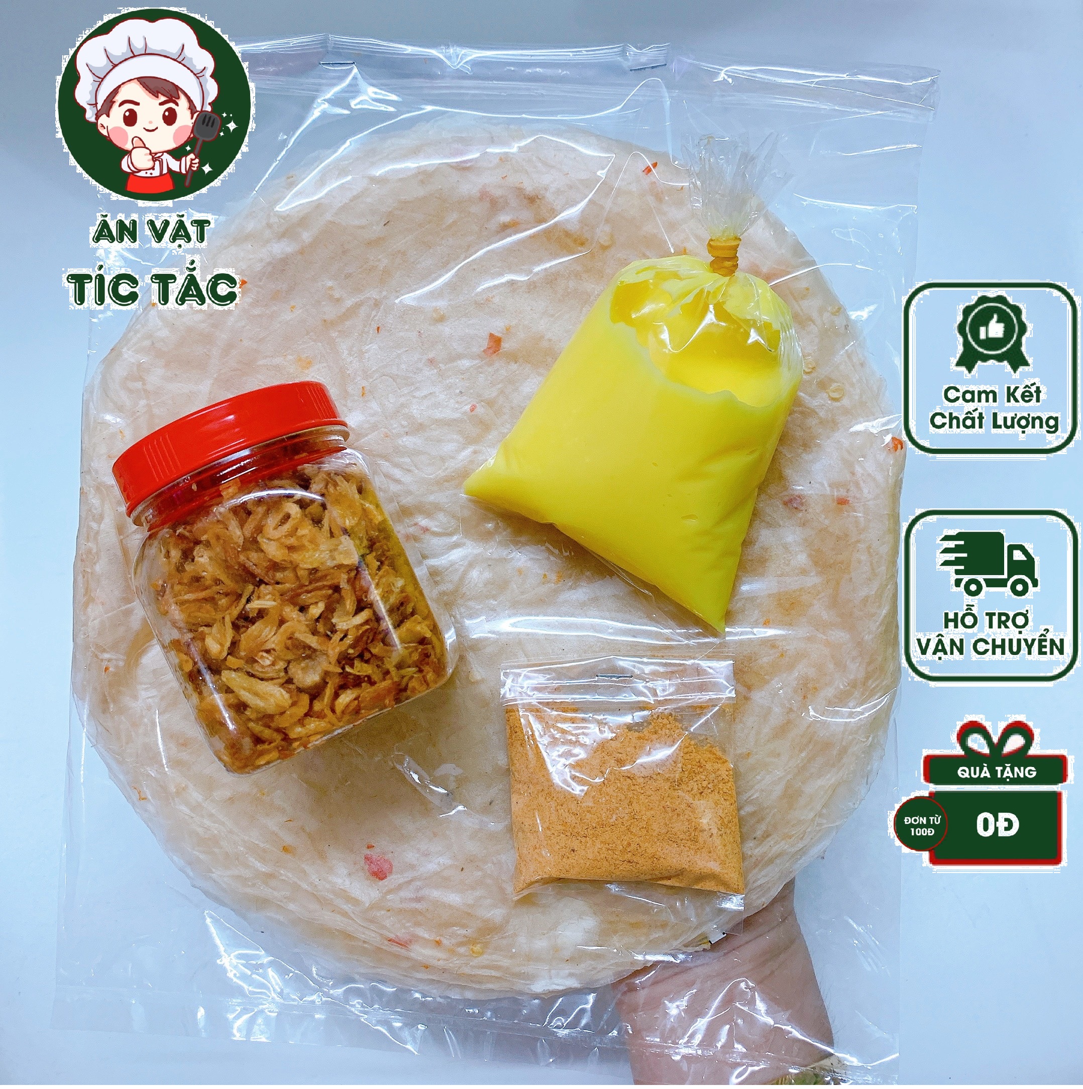 (Cực Ghiền) Combo Bánh Tráng Phơi Sương Mỏng Dẻo Kèm Muối Hành Phi Sốt Bơ Trứng Đặc Biệt Tíc Tắc