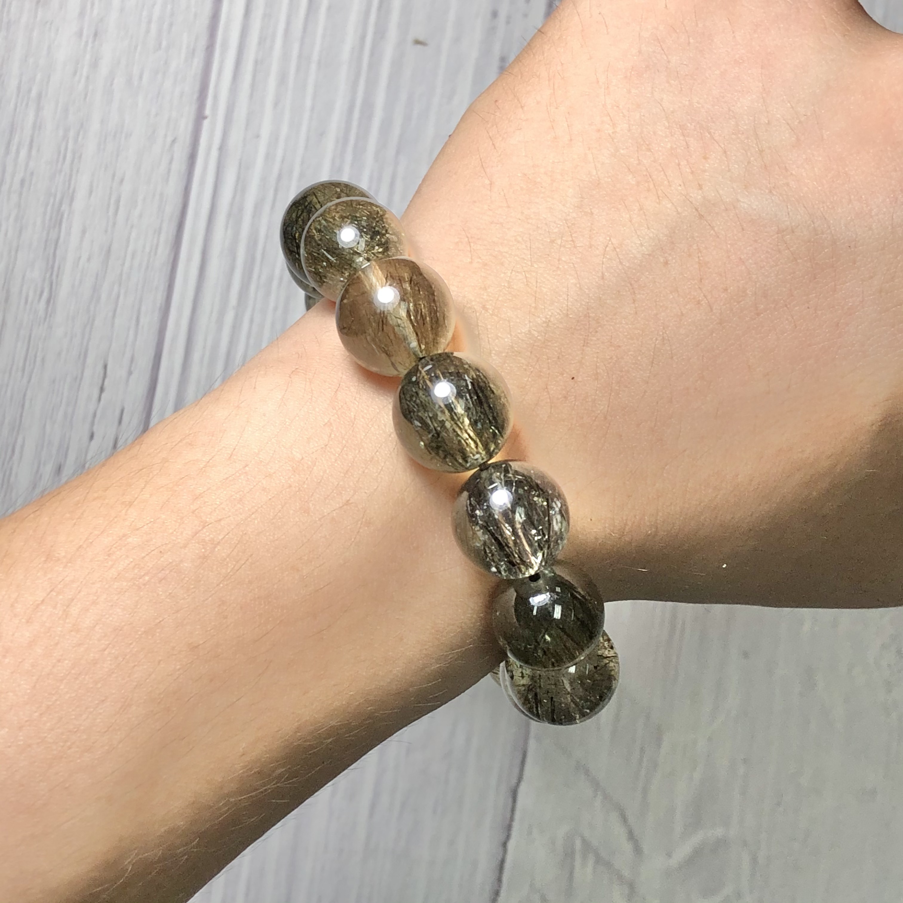 Vòng tay Thạch Anh Tóc xanh 15mm chuẩn 6A