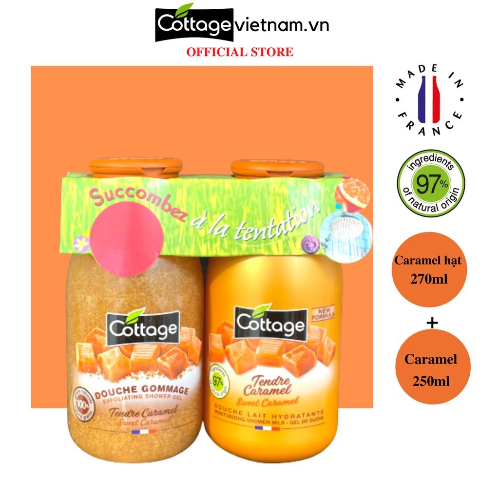 Sữa tắm dạng gel Cottage cặp chai 270ml caramel hạt và 250ml caramel gel