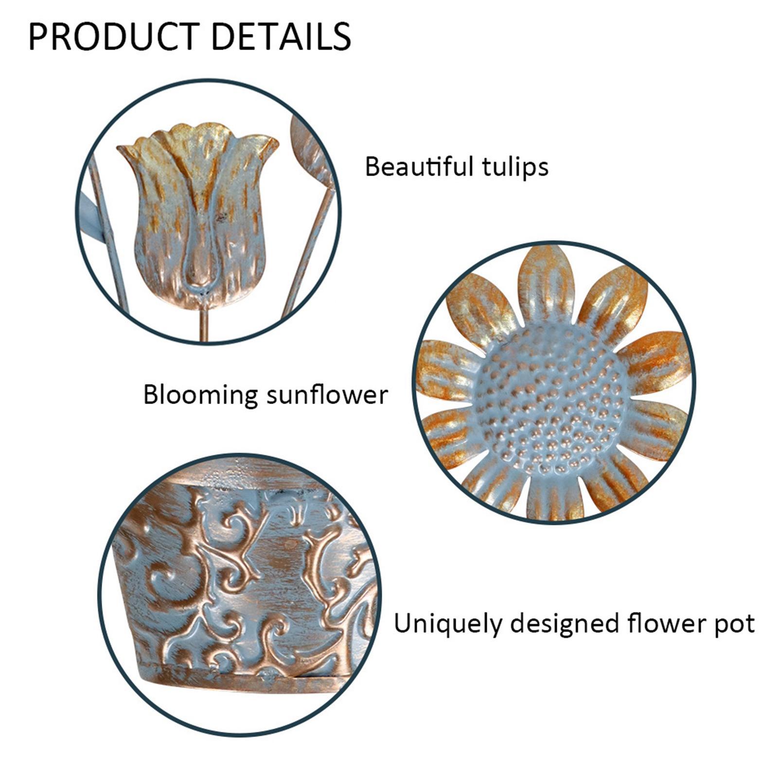 2Pcs Flower Pot Sculptures Yard Backyard Lawn Flower Metal Wall Art Decors