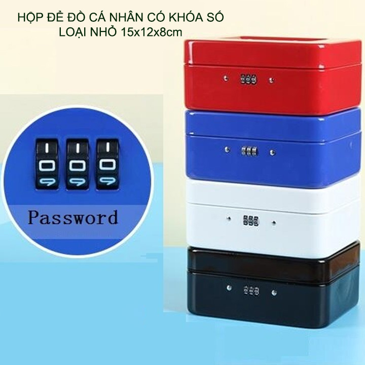 Hộp để đồ cá nhân bằng sắt có khóa số, dùng để tiền, đồ trang sức, đồ cá nhân rất an toàn, loại nhỏ 15x12x8cm