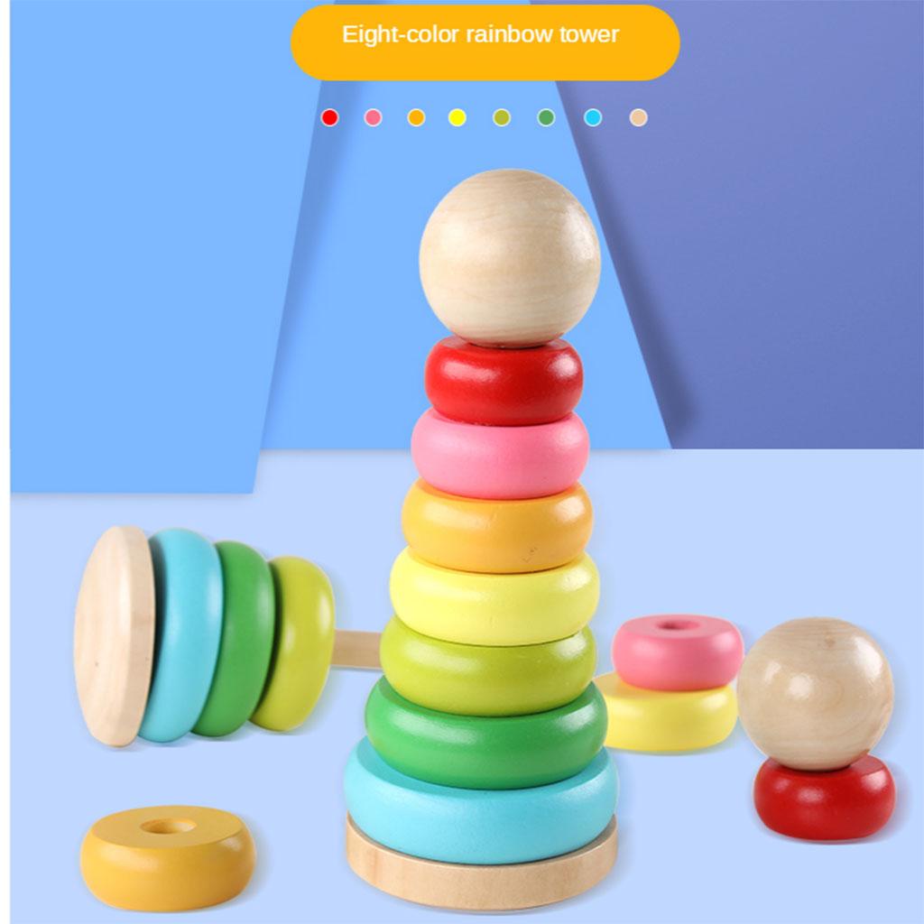 Rainbow Tower Ring Colored Kids Stacking Game Stacking Rings for Baby Boys