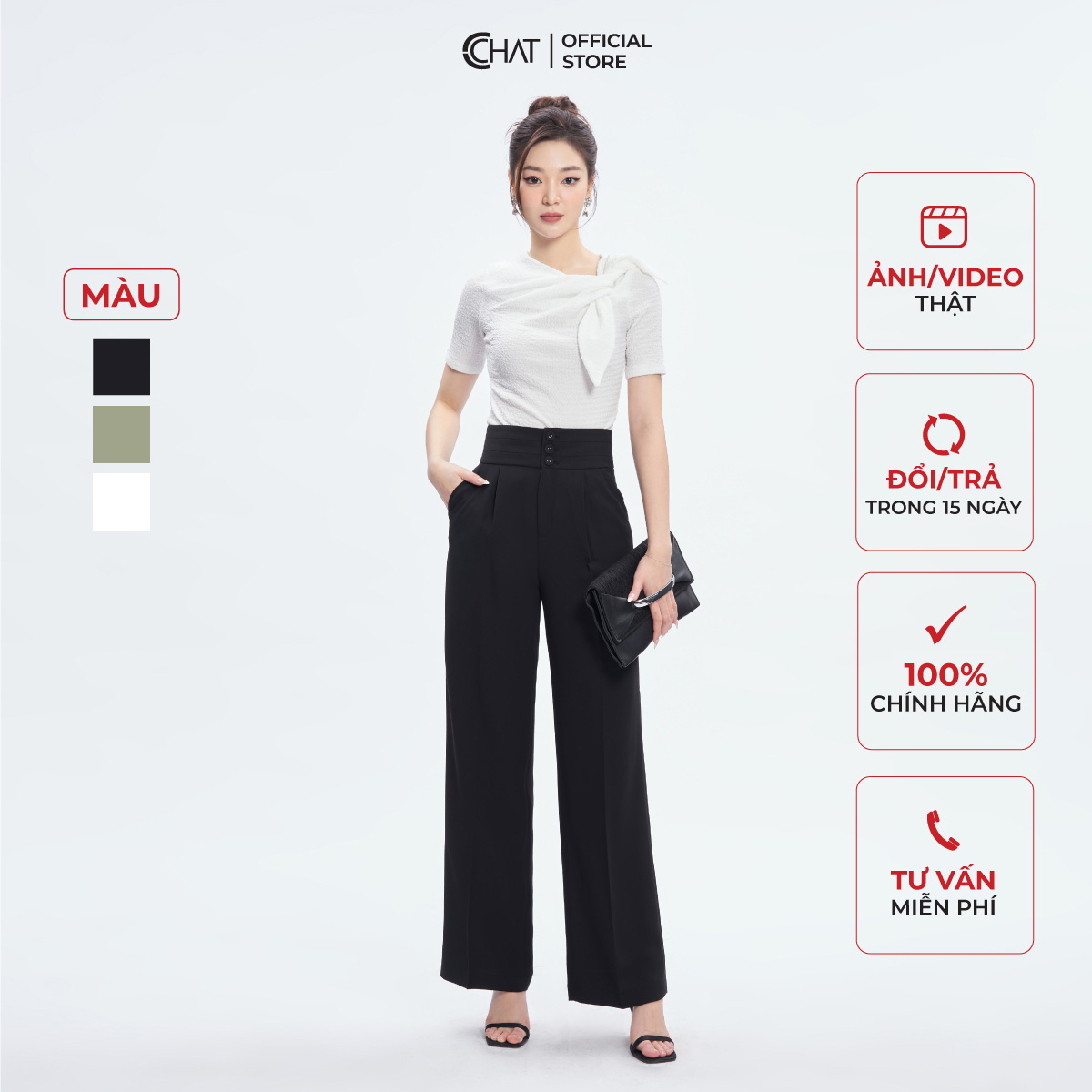 Quần Ống Rộng Kiểu Bản Cạp To 3 Cúc Chất Tuytsi Cao Cấp 53QDS2010ST