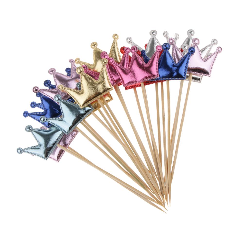 20 Pieces PU Crown Cake Topper Birthday Party Cupcake Picks Multi