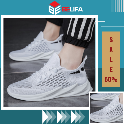 Giày sneaker hàn quốc, thể thao nam trắng, giày nam đen trắng trẻ trung BELIFA STORE mã LTT