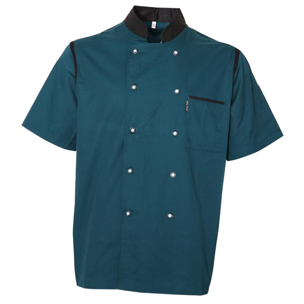 Mens Stylish Chef Uniform Short Sleeve Cook Jacket Classic Chef Coat for Food Staff
