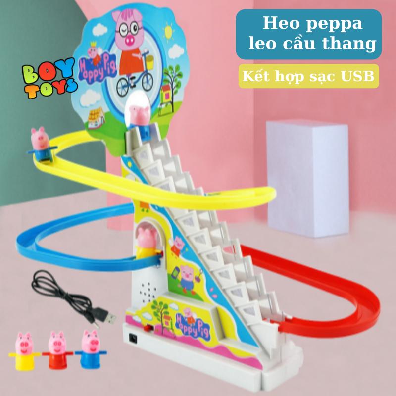 Đồ chơi cầu trượt heo Peppa, Happy Pig size lớn leo cầu thang có nhạc và đèn(bộ nhiều heo)