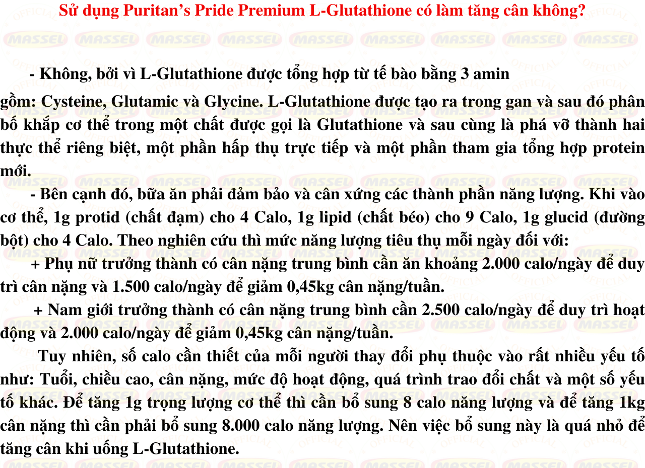 Hỗ trợ trắng da L-Glutathione Puritan’s Pride Premium 500mg Mỹ, Hỗ trợ trắng da, Giảm nám, tàn nhang, Tăng sức đề kháng - Massel Official -30 v/hộp