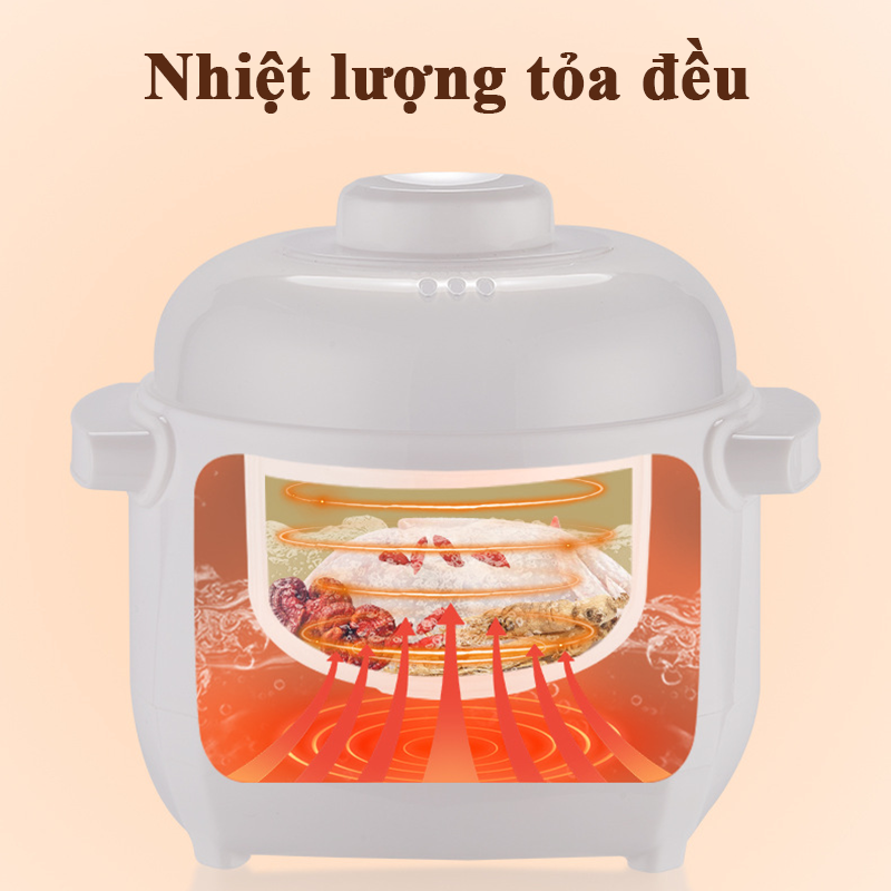 Nồi Nấu Cháo Chậm Chưng Yến Cho Bé 6 Chức Năng Dung Tích 1L Có Lồng Hấp Nồi Nấu Chậm Nấu Cháo Hầm Hấp Chưng Yến Cách Thủy Lõi Sứ Trắng Tỏa Nhiệt Đều Hẹn Giờ 12h Tiện Lợi