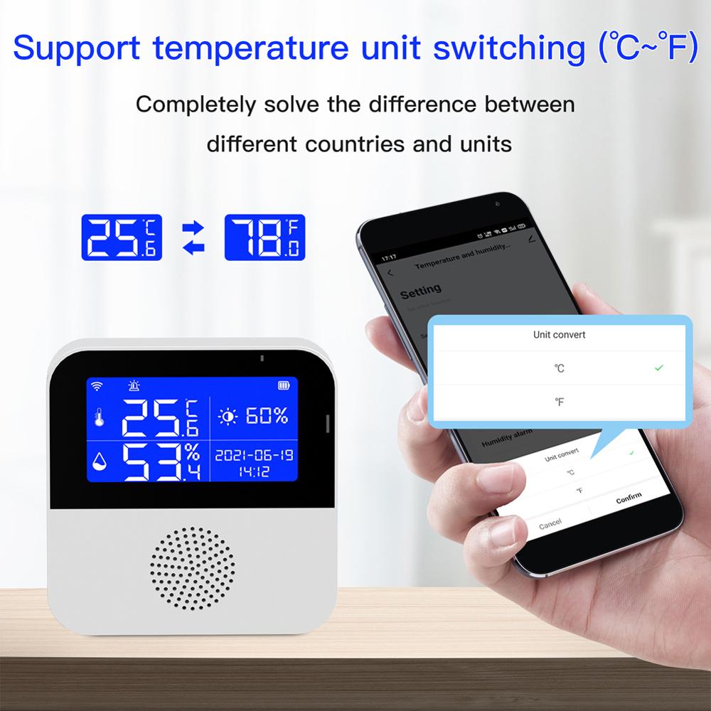 Tuya Wifi Temperature Humidity Sensors APP Remote Monitor Control for Home Intelligent Scenario Linkage Compatible with Amazon Alexa Google Home Voice Control