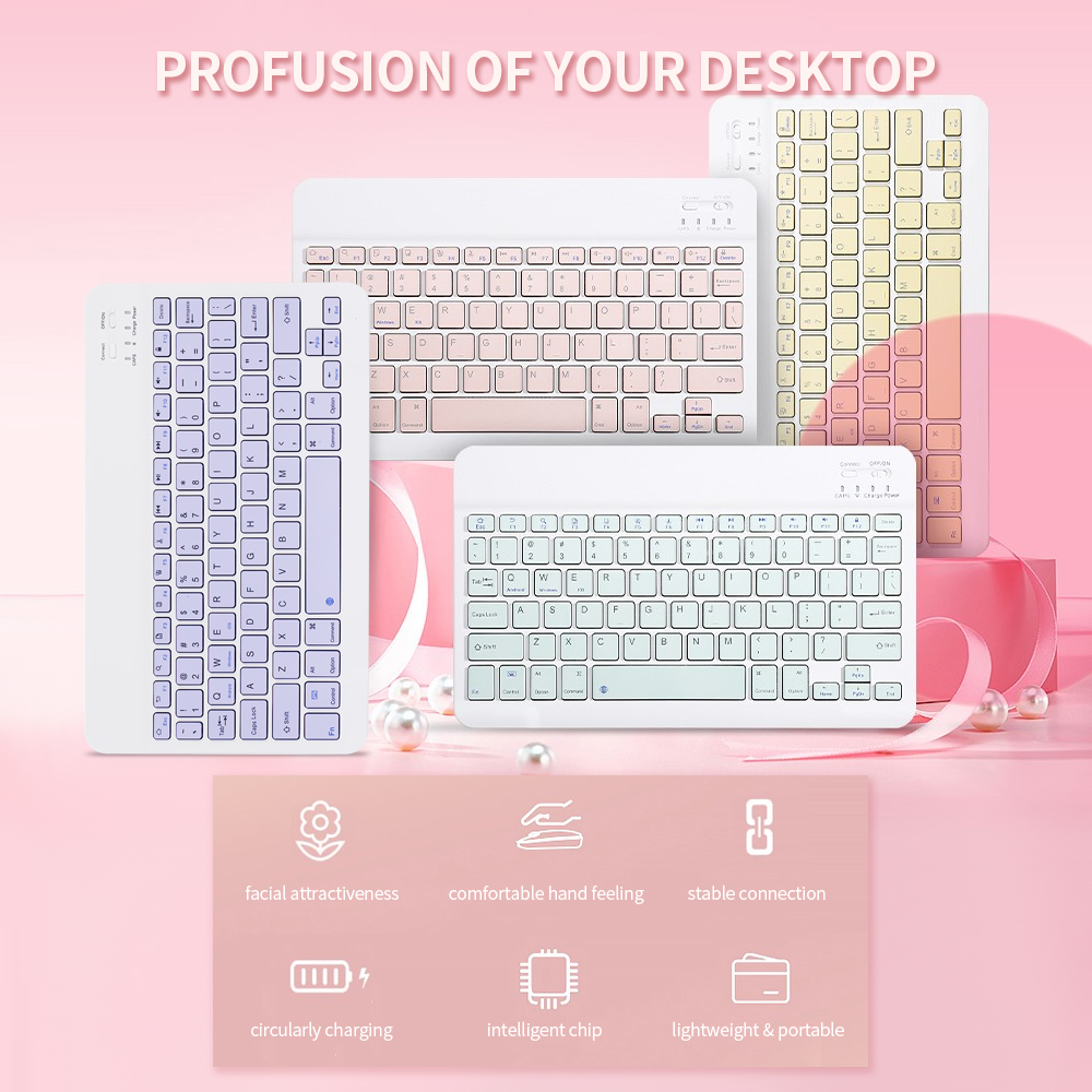 Bàn Phím BT Không Dây 10 Inch Có Thể Sạc Lại Nhiều Màu Sắc Cho Máy Tính Bảng Điện Thoại Di Động