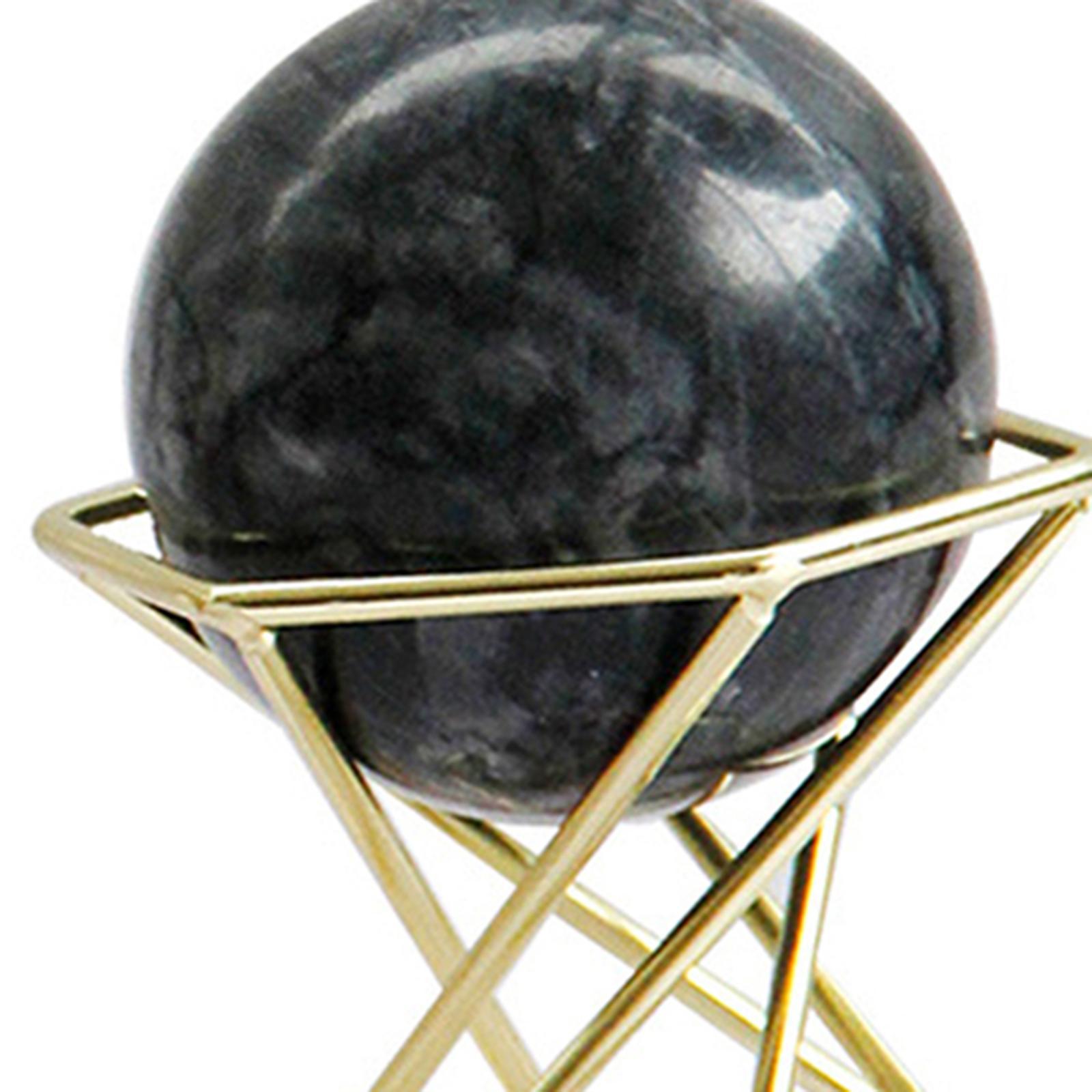 2" Black Marble Ball with Gold Metal Stand Decorative Ball Trinket Decor Marble Sphere for Table Office Decoration Ornaments