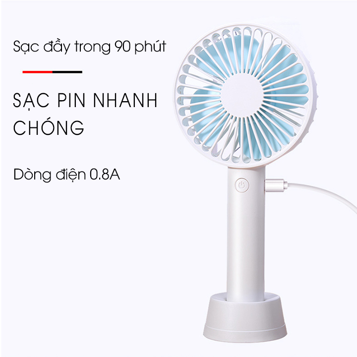 Quạt sạc mini cầm tay có chân để bàn - màu ngẫu nhiên