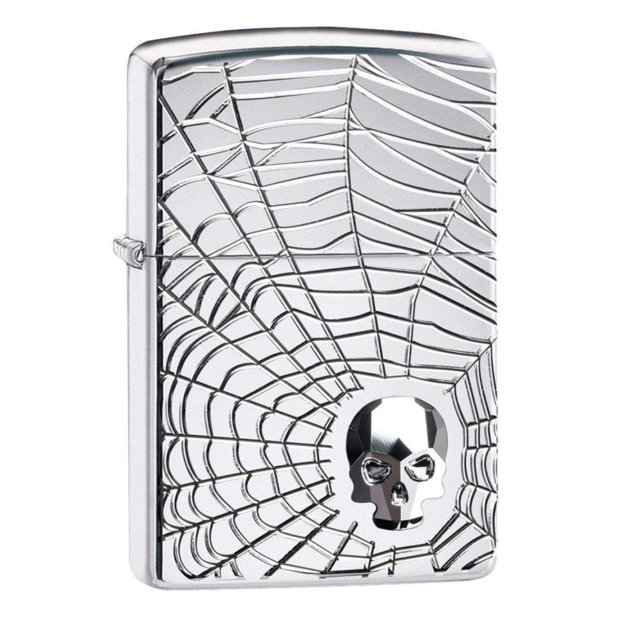 Bật Lửa Zippo 29931 – Zippo Armor Spider Web Skull Design Swarovski High Polish Chrome