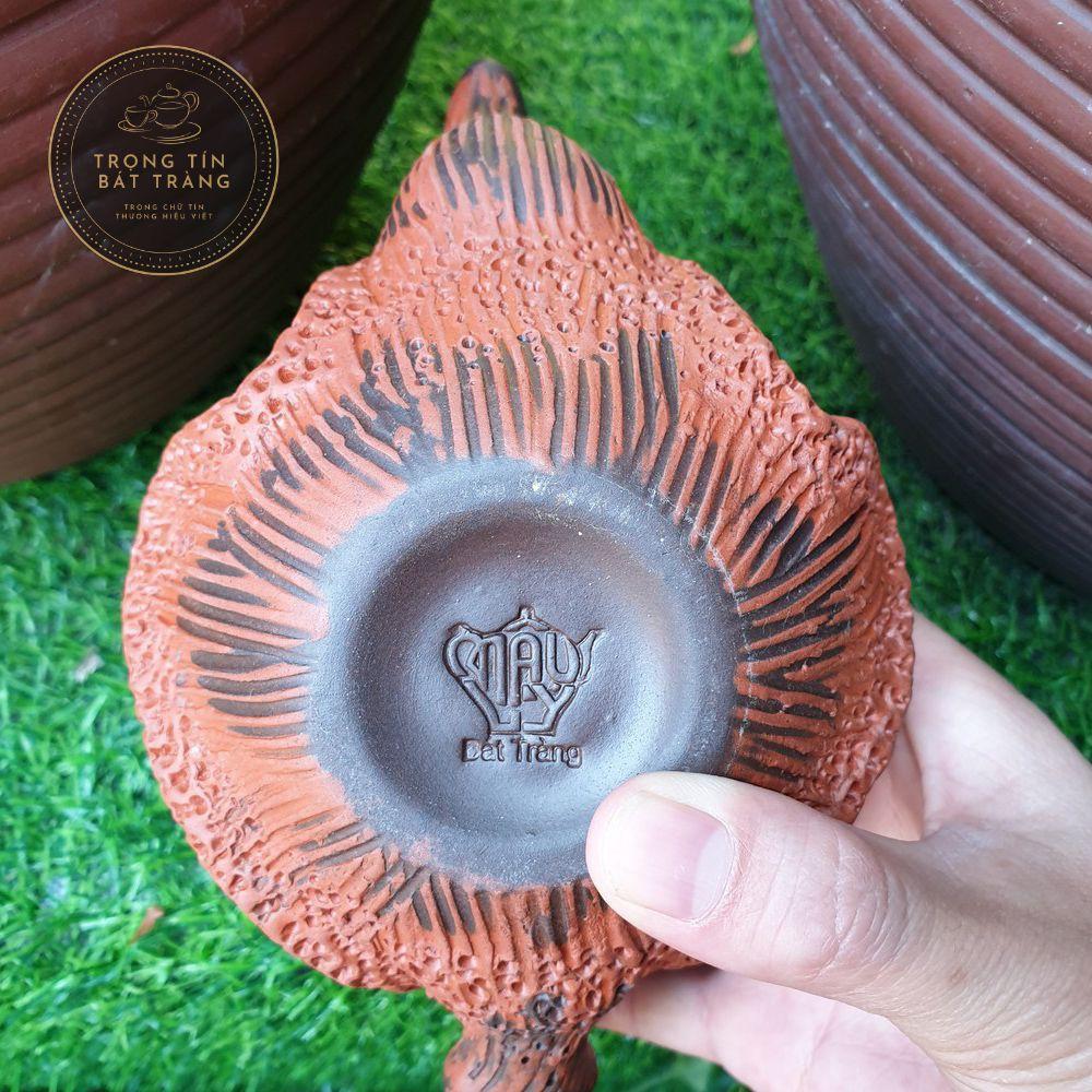 Bộ Ấm Chén Trà Đạo Gốm Tử Sa Bát Tràng Đắp Nổi Hoa Phù Dung Dáng Thủy Bình Dung Tích 400ml ATSML 02.4
