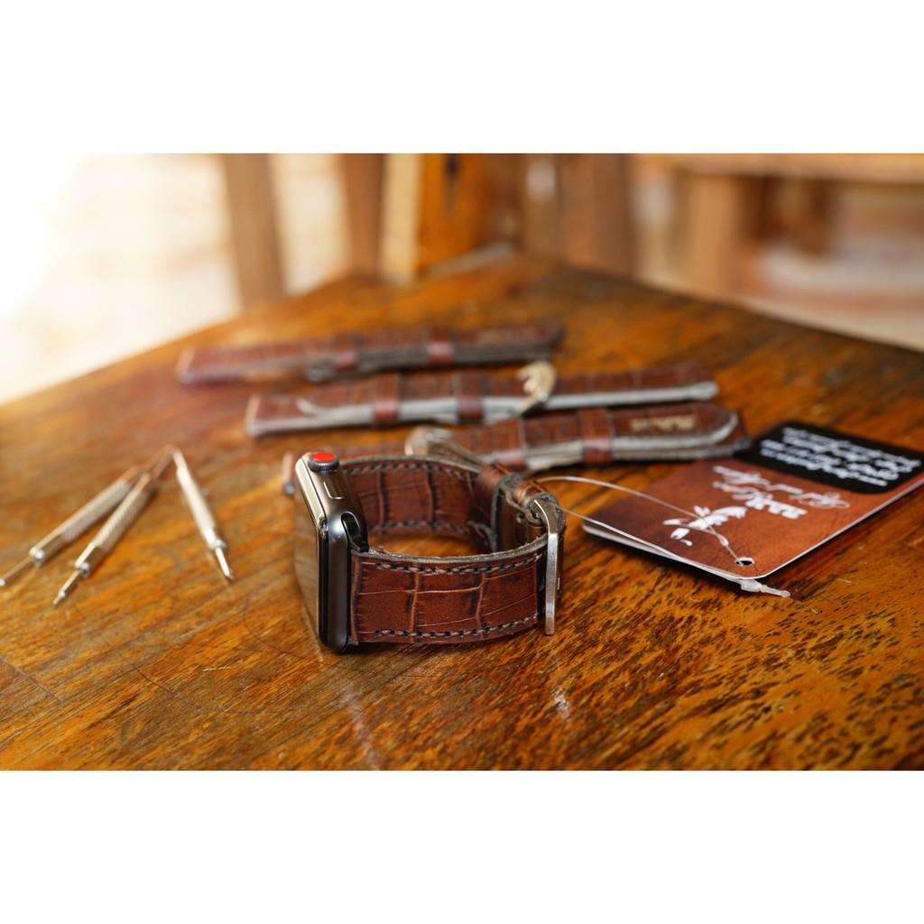 DÂY ĐỒNG HỒ DA THẬT VÂN CÁ SẤU NÂU - CHÍNH HÃNG RAM LEATHER  .