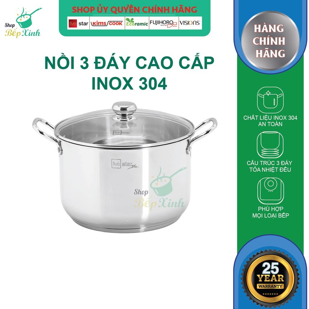 Nồi luộc gà inox 304 cao cấp Fivestar Plus 28cm / 30cm nắp kính 3 đáy dùng được mọi loại bếp