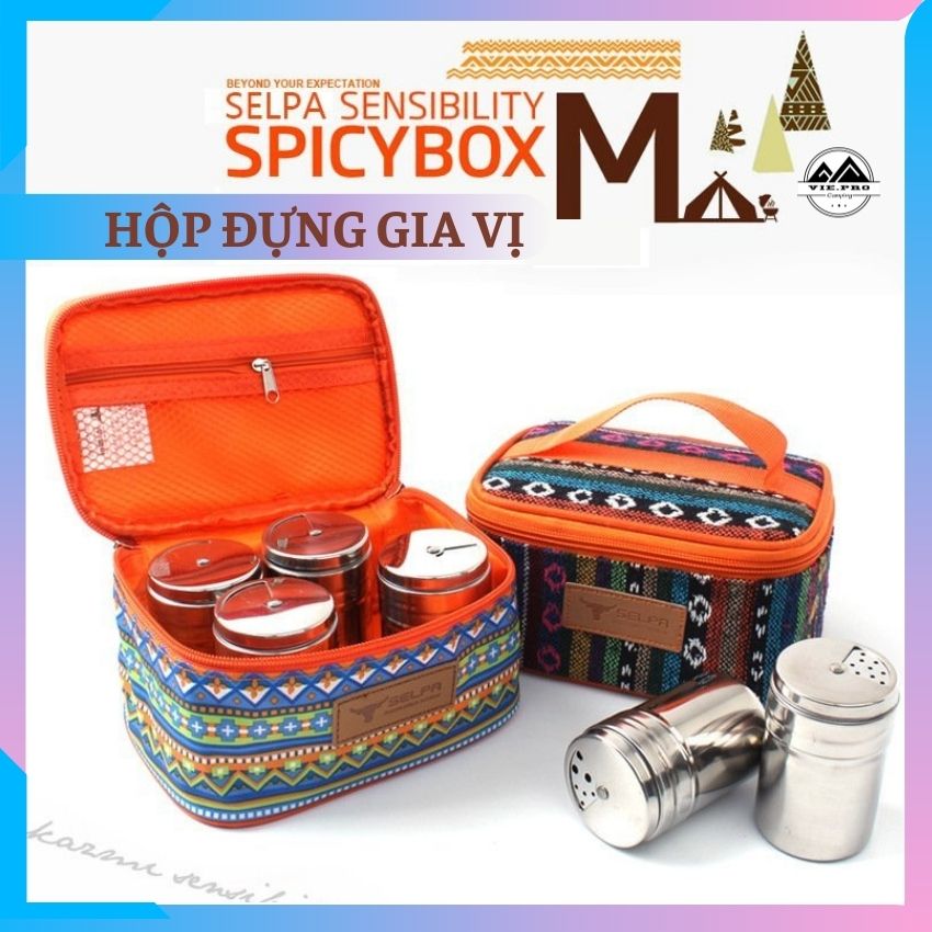 Hộp Đựng Gia Vị inox 6 Lọ Gia Vị Dụng Cụ Nhà Bếp Kèm Túi Đựng Tiện Mang Đi Cắm Trại Du Lịch Ngoài Trời VIEORO-18