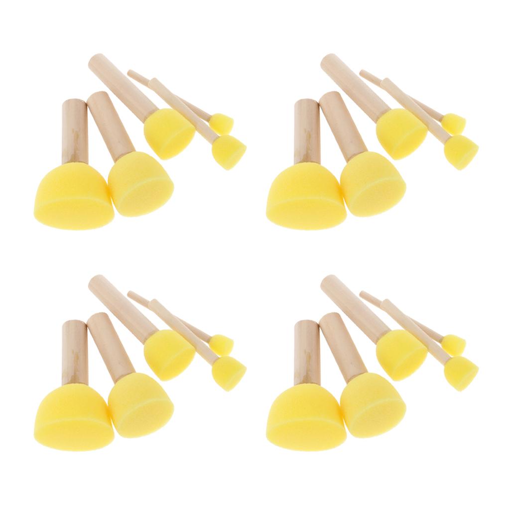 20x Tay Cầm Bằng Gỗ Mút Xốp Cọ Thủ Công Tranh Nghệ Thuật Dụng Cụ Vàng 5 Kích Cỡ