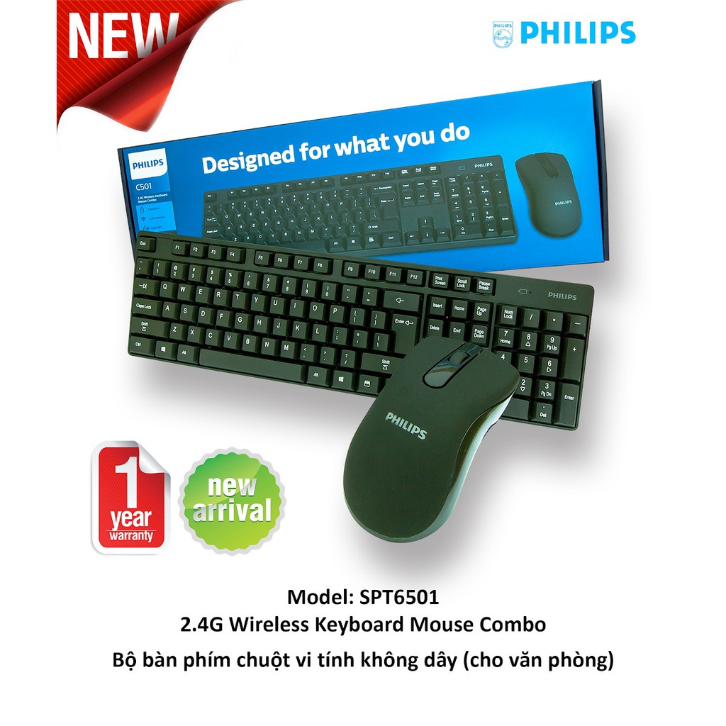 Bàn Phím Chuột Không Dây Philips SPK6501 - Hàng Chính Hãng