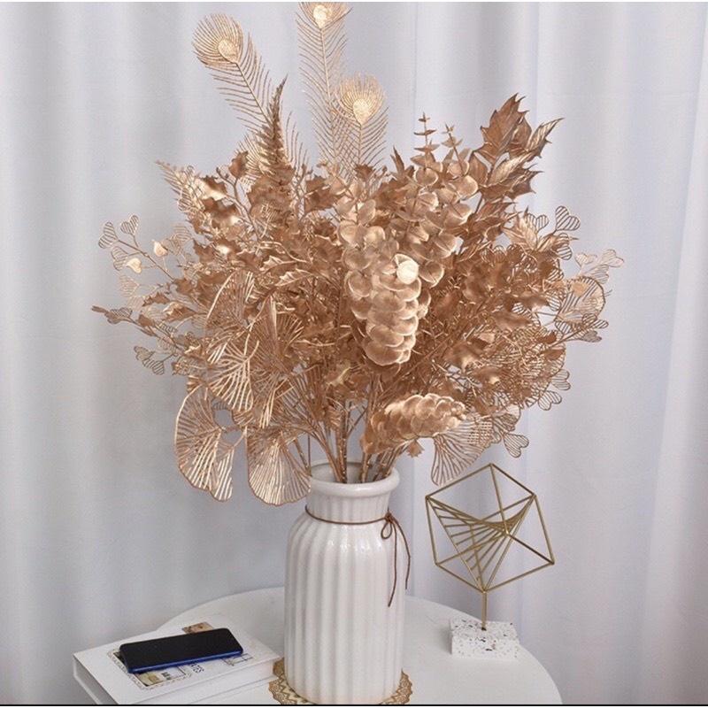 Cành Lá rẻ QUẠT 3 Nhánh Trang Trí Giỏ Hoa Ngày Tết, Decor Cực Sang Chảnh