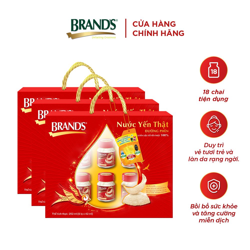 Combo 3 Hộp quà nước yến BRAND'S đường phèn (42ml x 18 hũ)