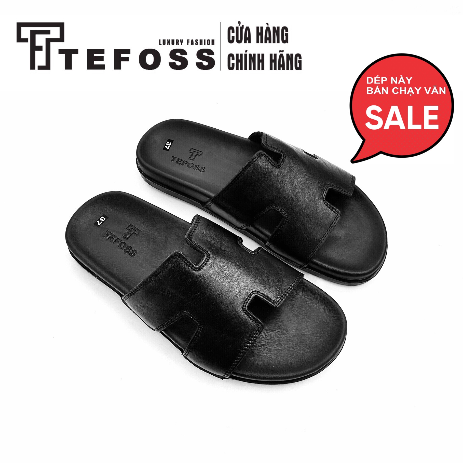 Dép nam da bò thật TEFOSS DT06 quai chữ H size 37-44 trẻ trung, cá tính