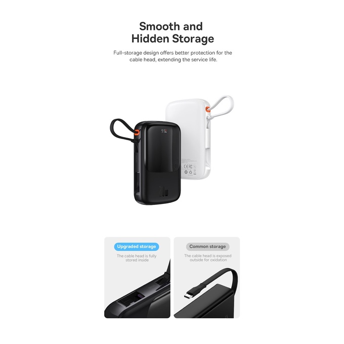 Pin dự phòng tích hợp cáp sạc Baseus Qpow Pro Digital Display Fast Charge Power Bank 10000mAh 20W - Hàng Chính Hãng