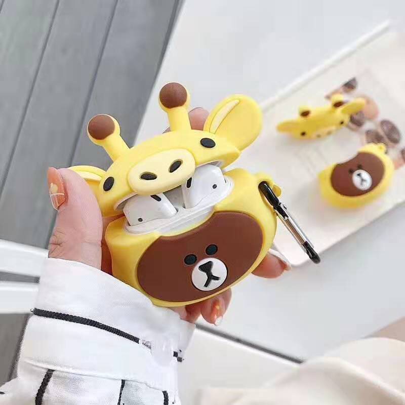 Vỏ bảo vệ bao đựng tai nghe case dành cho airpod 1/2 hình Gấu Brown Siêu Dễ Thương